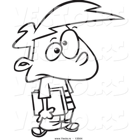 Vector Of A Cartoon Bored School Boy Waiting Coloring Page Outline By