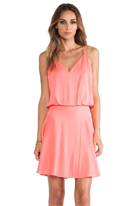 Milly Stretch Silk Crepe Blouson Tank Dress In Pink Fluo Coral Lyst