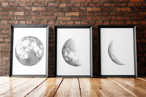Moon Phases Print Set Set Of 3 Prints Moon Phases Wall Art Etsy
