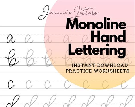 Hand Lettering Practice Worksheets Monoline Lowercase Alphabet Etsy