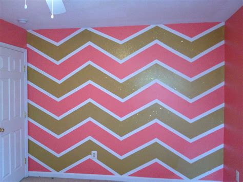 Pink Gold With Glitter And White Chevron Painted Wall