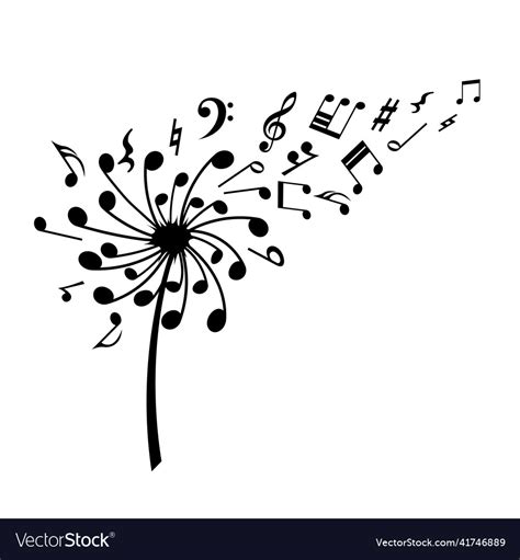 Dandelion Melody Black Silhouette Musical Logo Vector Image