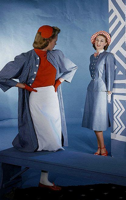 1943 Model On Left And Bijou Barrington Wearing Blue Denim Ensembles By