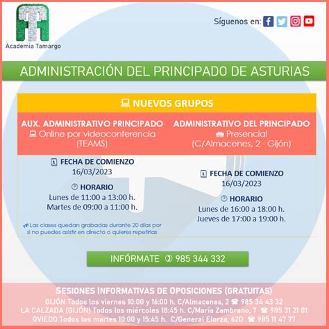 Nuevos Grupos Aux Administrativo Y Administrativo Principado De Asturias Academia Tamargo