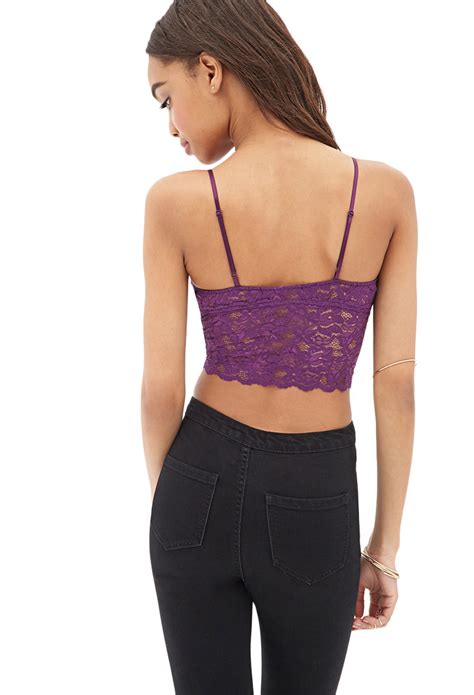 Lyst Forever 21 Floral Lace Crop Top In Purple