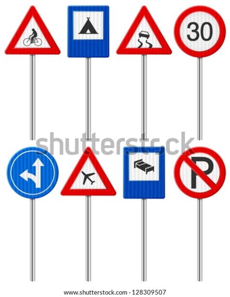 Traffic Road Signs Set On White Stock Vector Royalty Free 128309507