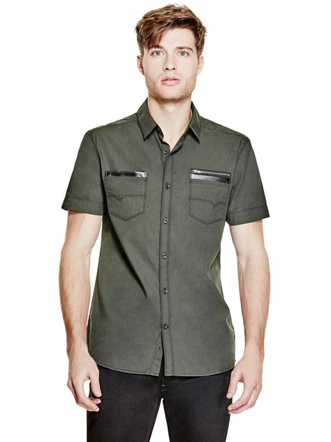 Garbo Zipper Pocket Shirt Pocket Shirt Mens Tops Short Sleeve Button Up