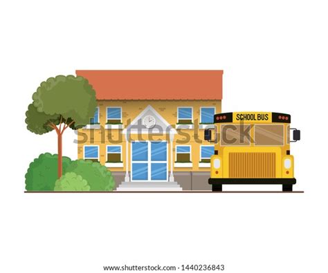 School Building Primary Bus Landscape Stock Vector Royalty Free