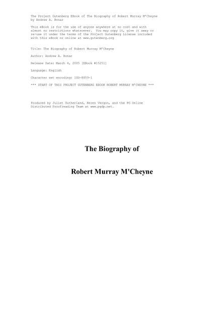 The Biography Of Robert Murray Mcheyne By Andrew A Pdf