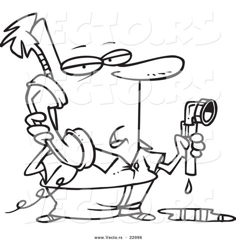 Vector Of A Cartoon Man Calling A Plumber Outlined