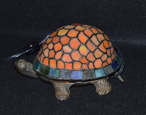 Stained Glass Turtle Lamp Cast Iron Turtle Night Light W Etsy