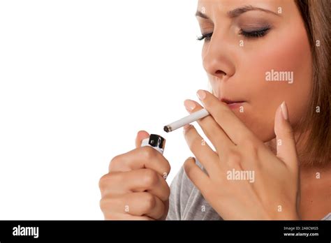 Beautiful Young Woman Lighting Cigarette Hi Res Stock Photography And