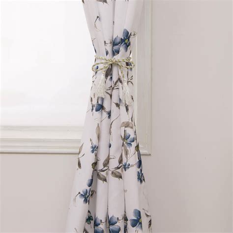 Riverside Blue Flower Curtains White Cotton Linen Living Room Drapes F