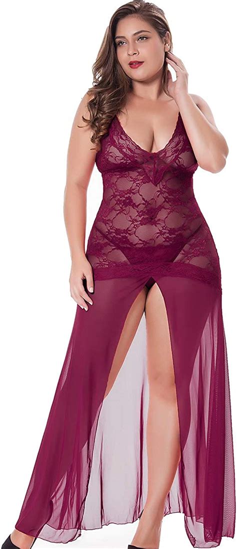 Amazon LINGERLOVE Women S Plus Size Lingerie Sexy Split Maxi Long