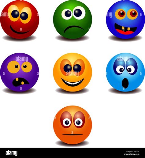 Set Of Seven Rainbow Colorful Emoticons Funny Emoji Icons With