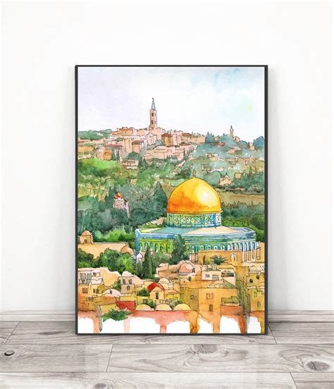 Jerusalem Painting Israel Wall Art Print Watercolor Asian Etsy