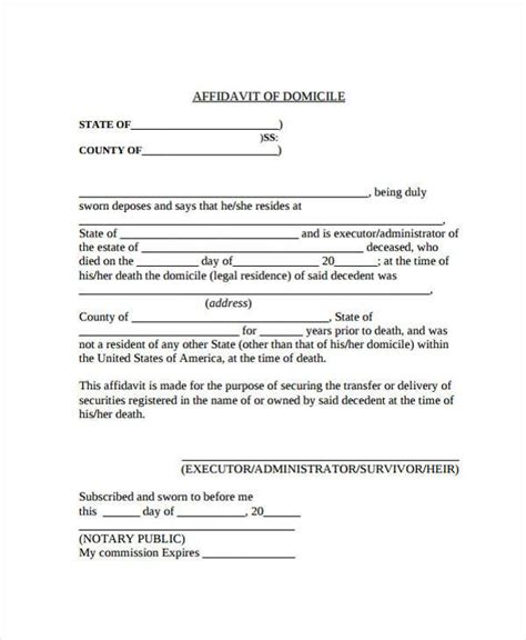 Affidavit Of Domicile Printable Form Printable Forms Free Online