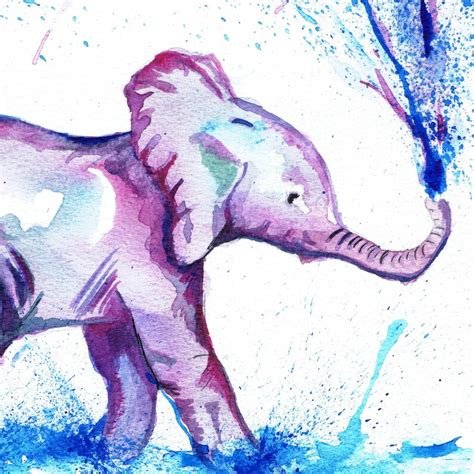Baby Purple Elephant Squirting Water Watercolour Elephant Etsy