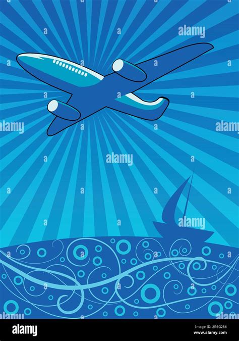 Air Plane Flying Over The Sea Vector Illustration Stock Vector Image
