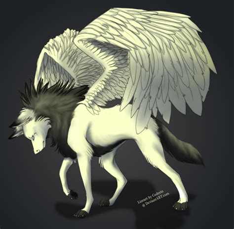 Winged Wolf Lineart By Cedrin By Myr666 On Deviantart