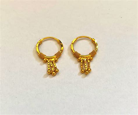 K Gold Hoops Carved Gold Earring Solid Carved Gold Hoops Etsy