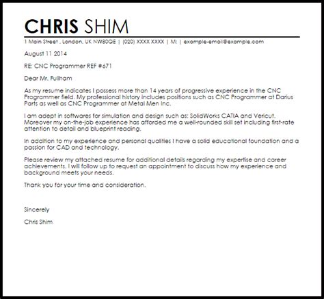 Maybe you would like to learn more about one of these? CNC Programmer Cover Letter Sample | Cover Letter ...