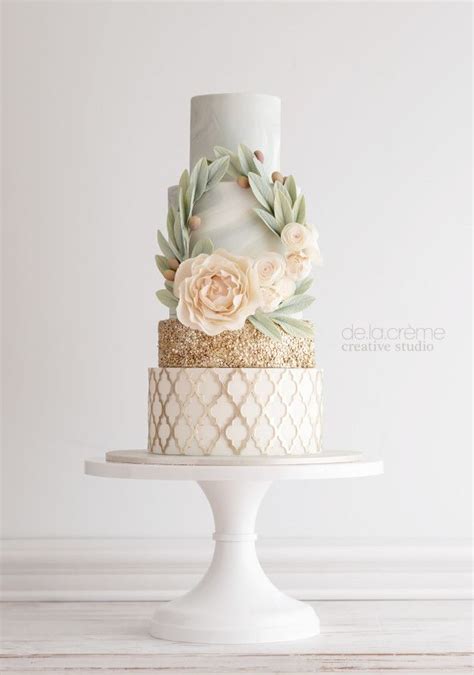 This Elegant Mint Peach And Gold Cake Wedding Cake