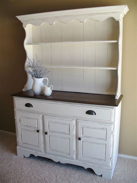 Farmhouse style buffet and hutch painted green with stained top. Pin on DIY Projects Ideas