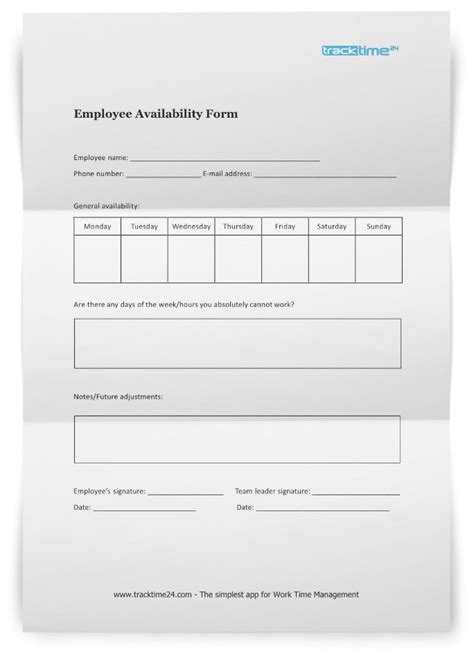 Free Employee Availability Form Word Pdf Download Unrubble