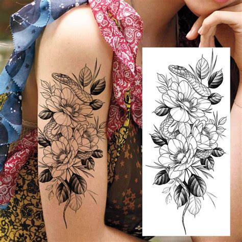 Sheets Fanrui Realistic Sexy Snake Flower Temporary Tattoos For Women Adults Girl Body Art