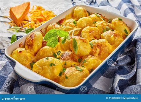 New Potatoes Baked With Cheddar Cheese Stock Photo Image Of Best