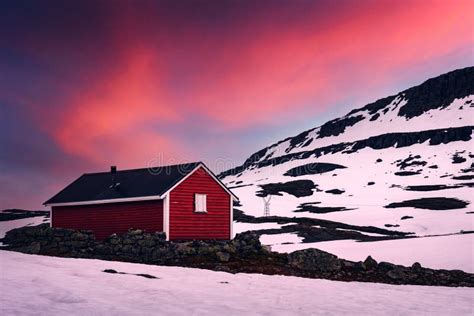 Typical Norwegian Red Wooden House Stock Photo Image Of Landscape