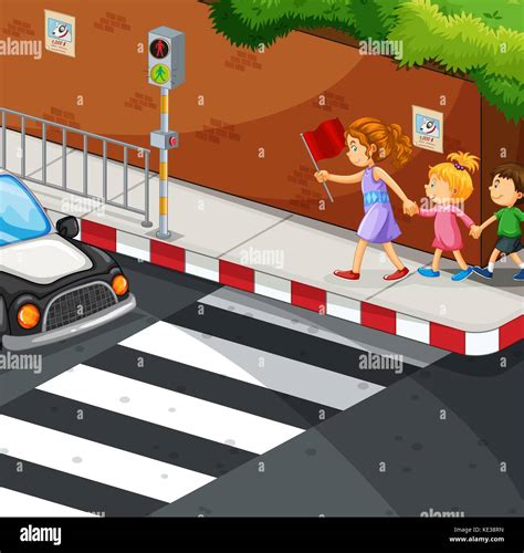 Children Walking On The Pavement Illustration Stock Vector Image And Art