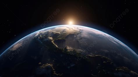 アニメーションの光のショーで背後から昇る太陽を宇宙から見た地球 星空と太陽を背景に宇宙から見た地球の3dレンダリング Hd写真撮影写真背景