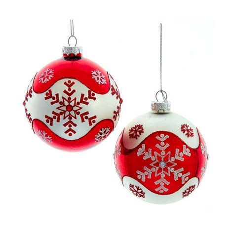 Ksa 6ct Red And White Snowflake Christmas Ball Ornaments 4100mm