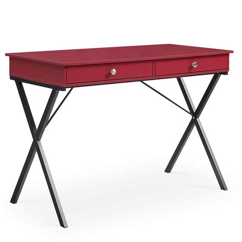 Veryke 432 In Retangular Red Wood 2 Drawers Writing Desk With Black