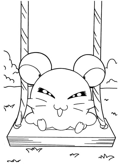 Hamtaro Playing Swing Coloring Pages Bulk Color Cute