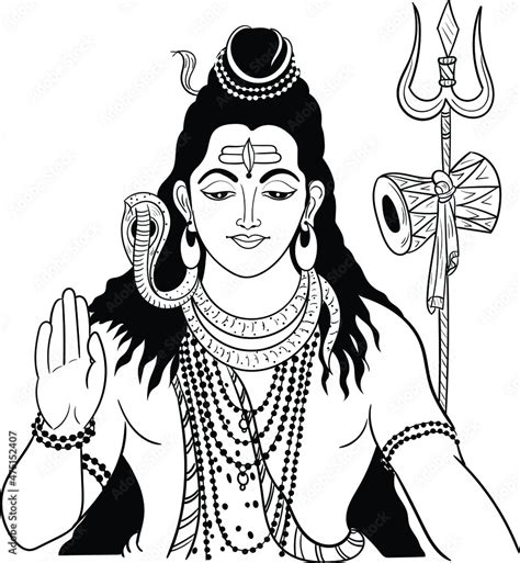Vettoriale Stock Indian Hinduism God Lord Shiva Vector Black And White