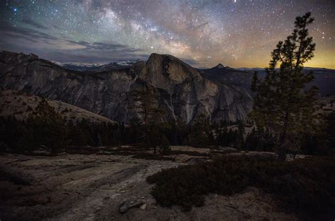 Milky Way Shining Brightly Over Half Dome Yosemite National Park Oc