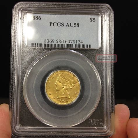 1886 Liberty Head Five Dollar Gold Coin Graded Certified Pcgs Au58