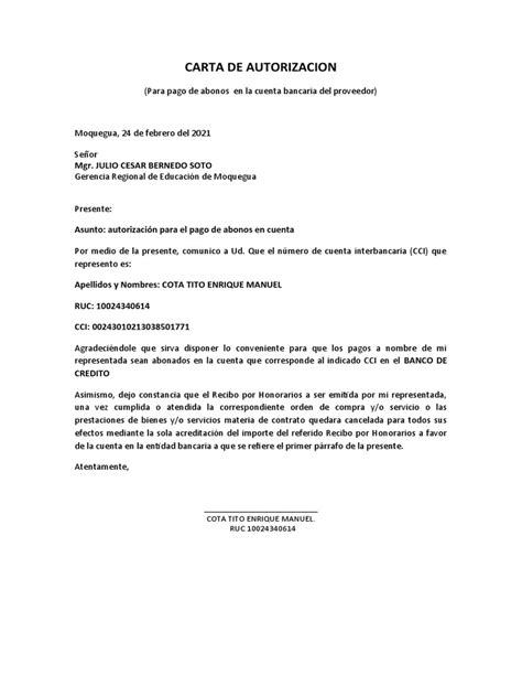 Carta De Autorizacion Cci Pdf