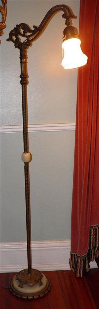 Antique Rembrandt Figural Bridge Floor Lamp Onyx Brass Cast Iron Glass