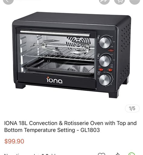 iona 18l convection and rotisserie oven with top and bottom temperature setting gl18033 tv