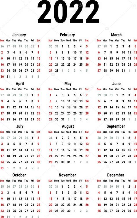 Calendar For 2022 Year On White Background Week Starts Sunday Simple