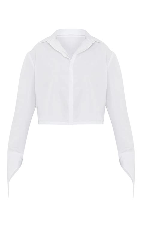 White Cropped Long Sleeve Shirt Tops Prettylittlething Il