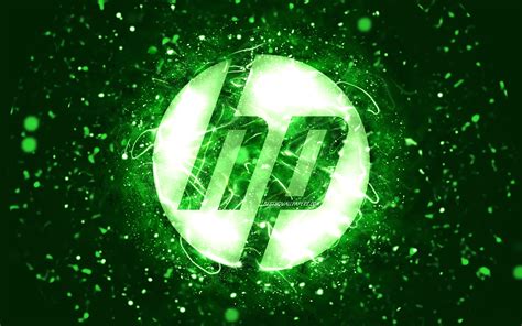 Download Wallpapers Hp Green Logo 4k Green Neon Lights Creative