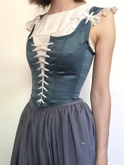 Peasant Bodice Renaissance Corset In Dark Teal Blue With Adjustable