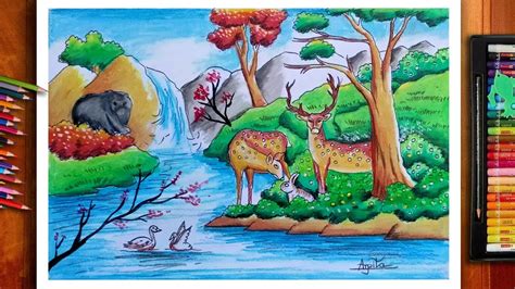 Forest Scenery Drawing Step By Step Wildlife Drawing Easy Forest