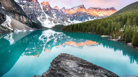 Moraine Lake Banff Canada Mountains Forest 4k Hd Wallpaper
