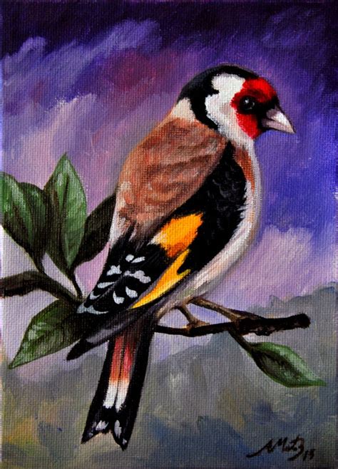 European Goldfinch Original Oil Painting Bird Painting Etsy
